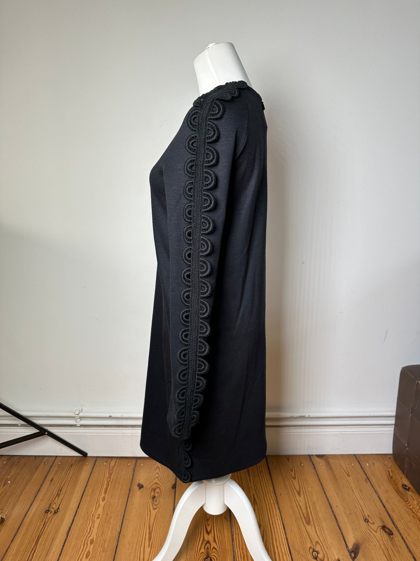 Vintage Chloé Cotton Knit Dress with Lace Trim Black XS