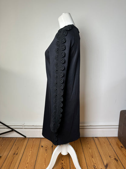 Vintage Chloé Cotton Knit Dress with Lace Trim Black XS