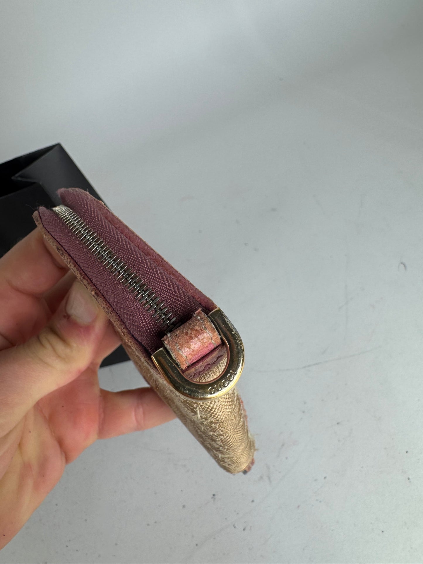 Vintage Gucci Monogram Card Holder Beige Pink