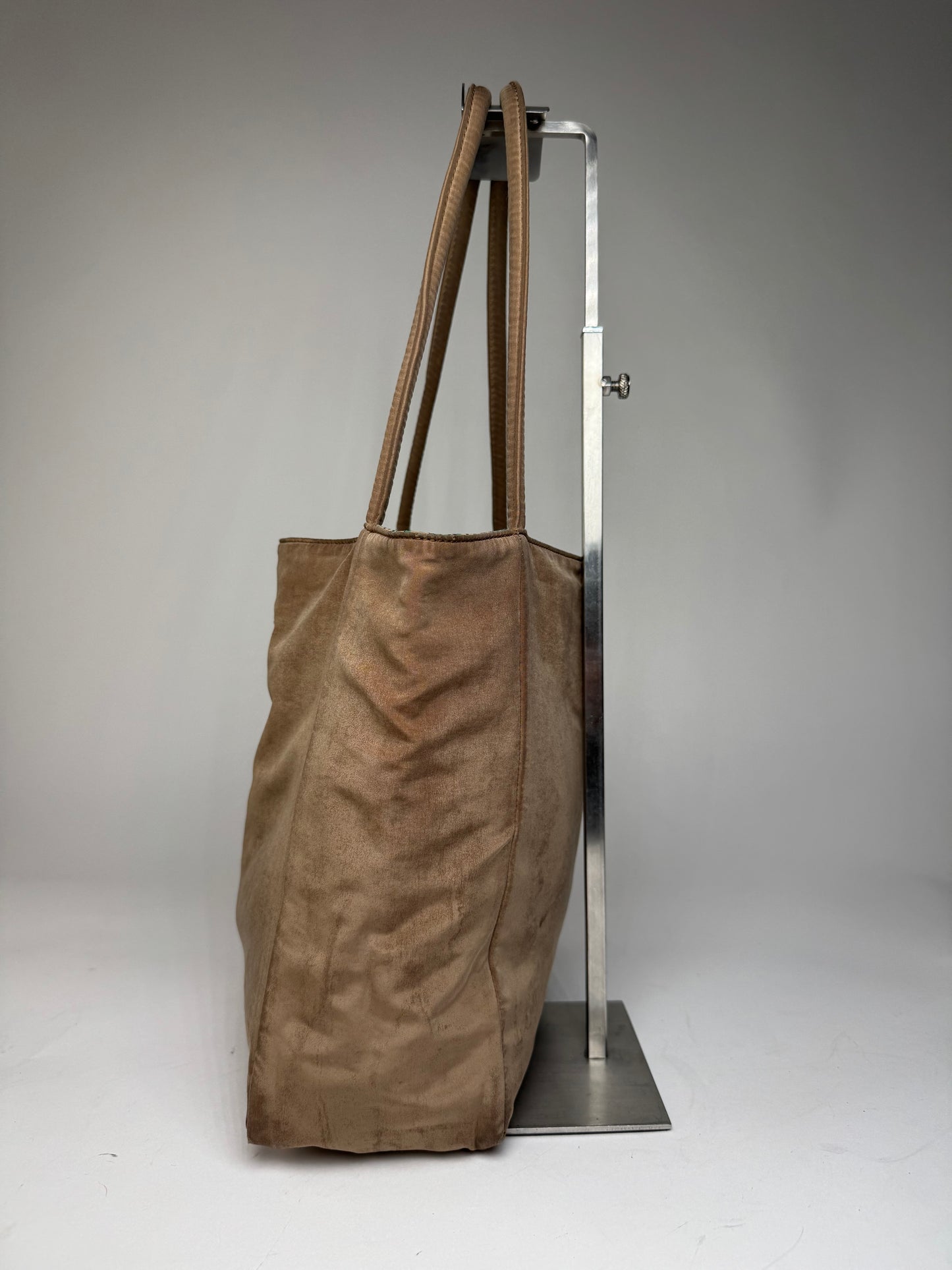 Vintage Bottega Veneta Reversible Canvas Polyester Shopper Brown / Leopard Green beige