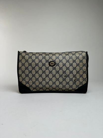 Vintage Gucci GG Plus Flap Clutch Bag c. Late 1970s Beige Navy