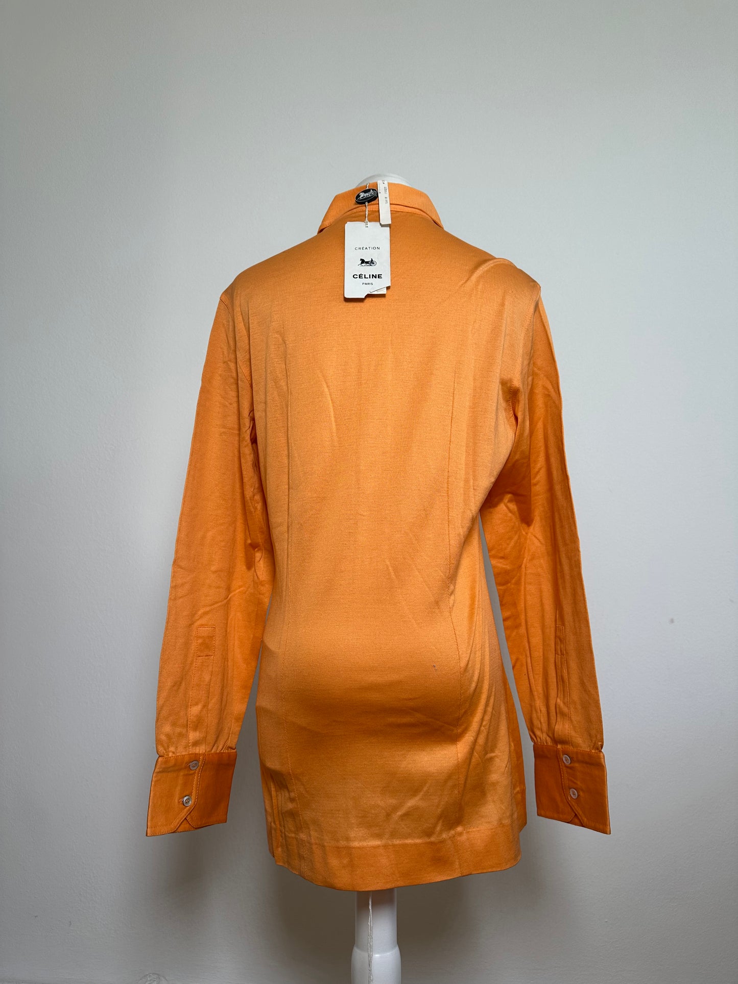 Vintage Celine Cotton Shirt Orange Silver Buttons M