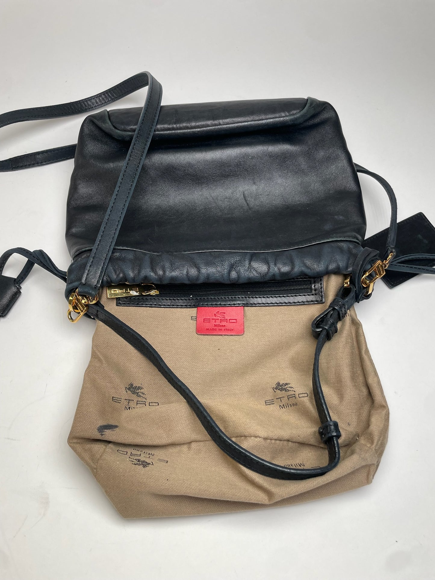 Vintage Etro 2Way Leather Handbag Black