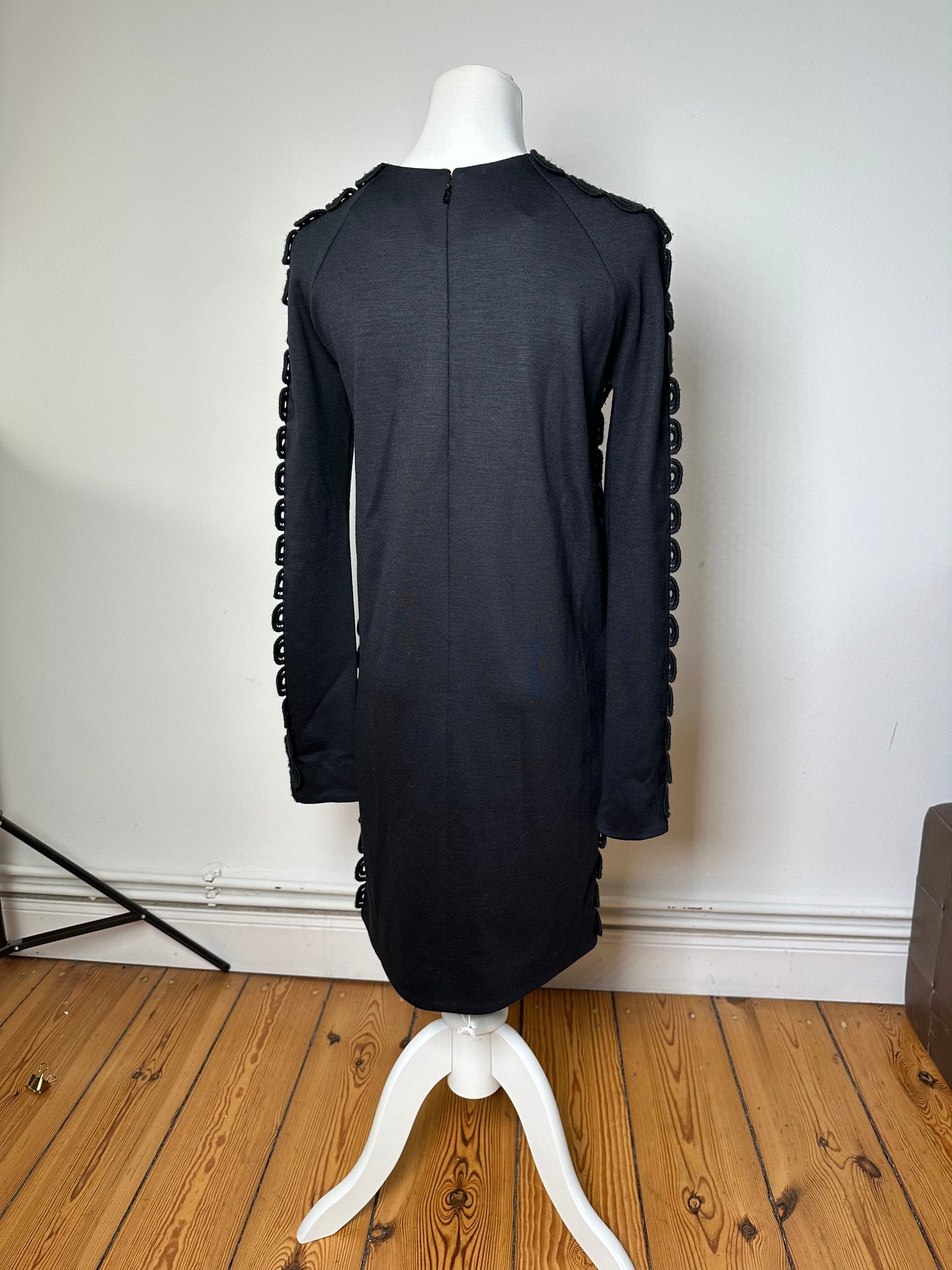 Vintage Chloé Cotton Knit Dress with Lace Trim Black XS