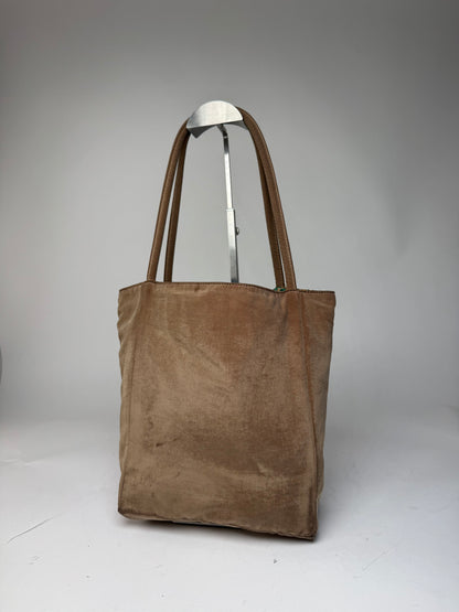 Vintage Bottega Veneta Reversible Canvas Polyester Shopper Brown / Leopard Green beige