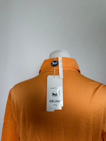 Vintage Celine Cotton Shirt Orange Silver Buttons M