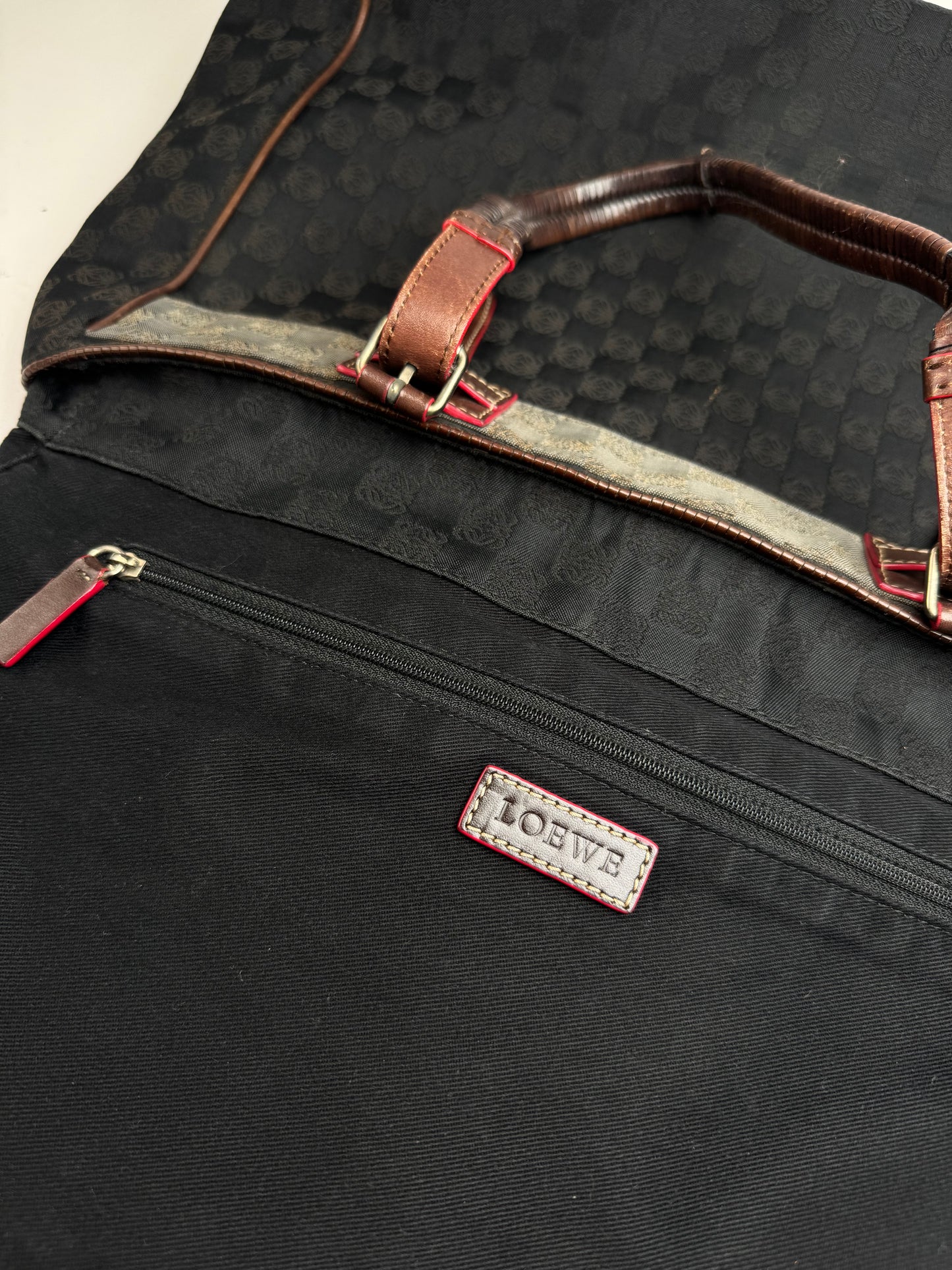 Vintage Loewe Monogram Tote Bag Black Brown