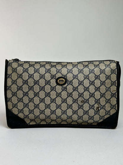 Vintage Gucci GG Plus Flap Clutch Bag c. Late 1970s Beige Navy