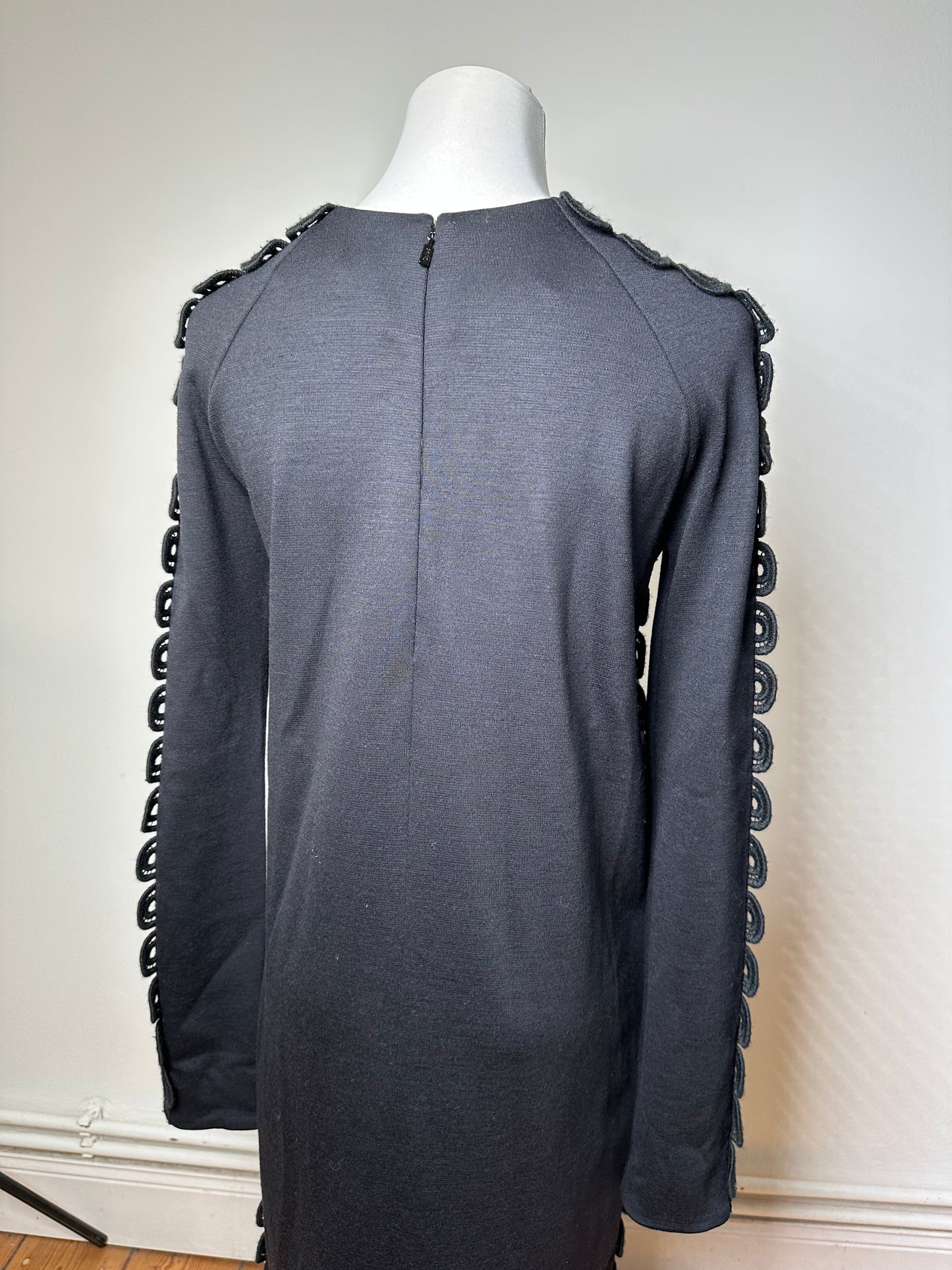 Vintage Chloé Cotton Knit Dress with Lace Trim Black XS