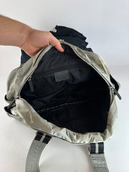 Vintage Chanel Polyester Duffel Bag Silver Black