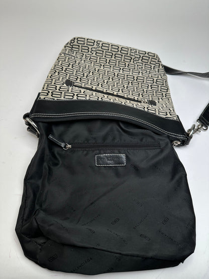Vintage Balenciaga BB Monogram Canvas Leather Crossbody Bag Beige Black