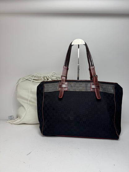 Vintage Loewe Monogram Tote Bag Black Brown