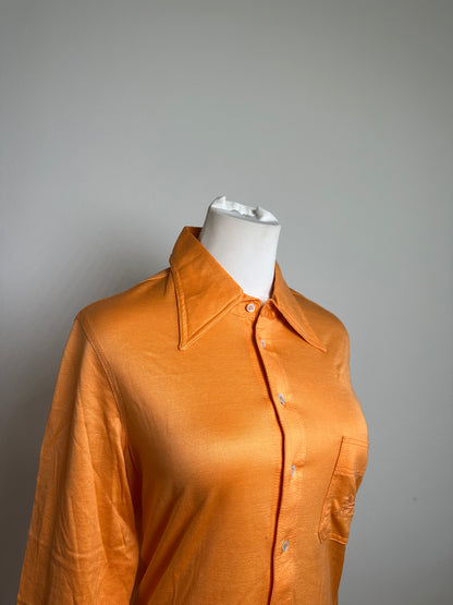 Vintage Celine Cotton Shirt Orange Silver Buttons M