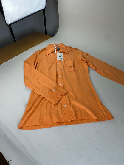 Vintage Celine Cotton Shirt Orange Silver Buttons M