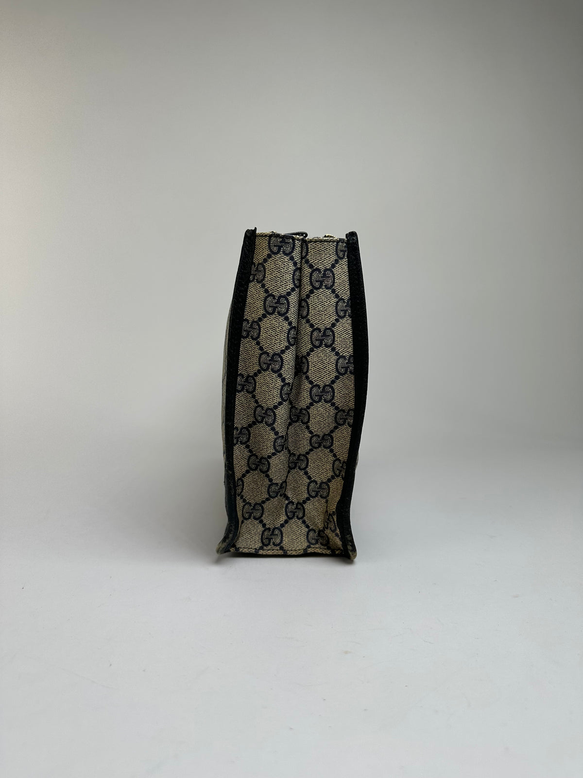 Vintage Gucci GG Plus Flap Clutch Bag c. Late 1970s Beige Navy