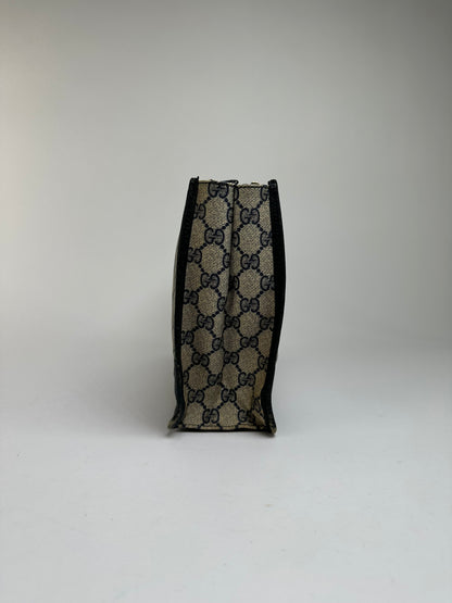 Vintage Gucci GG Plus Flap Clutch Bag c. Late 1970s Beige Navy