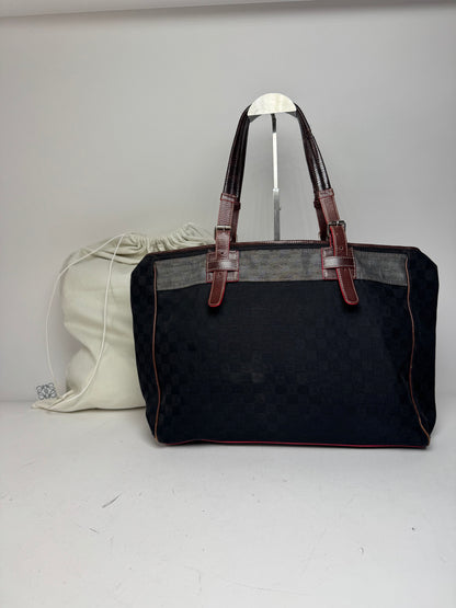 Vintage Loewe Monogram Tote Bag Black Brown