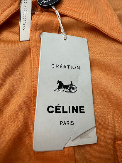 Vintage Celine Cotton Shirt Orange Silver Buttons M