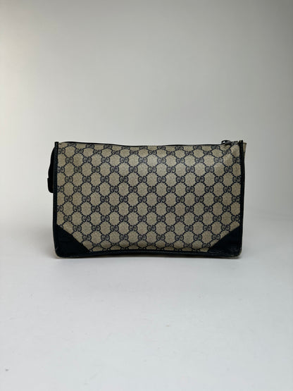 Vintage Gucci GG Plus Flap Clutch Bag c. Late 1970s Beige Navy