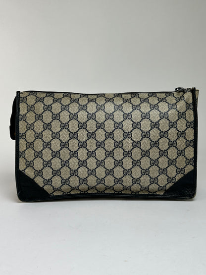 Vintage Gucci GG Plus Flap Clutch Bag c. Late 1970s Beige Navy