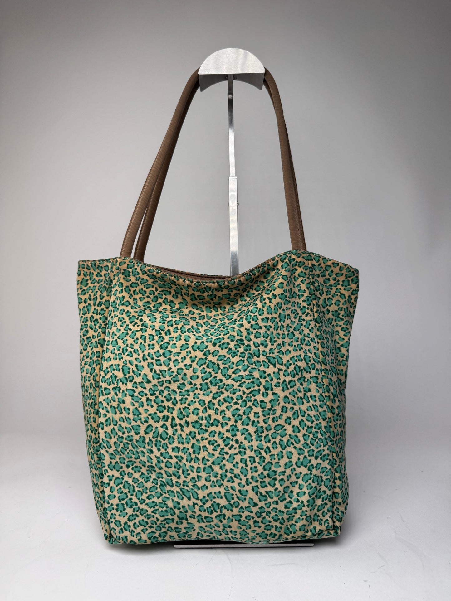 Vintage Bottega Veneta Reversible Canvas Polyester Shopper Brown / Leopard Green beige