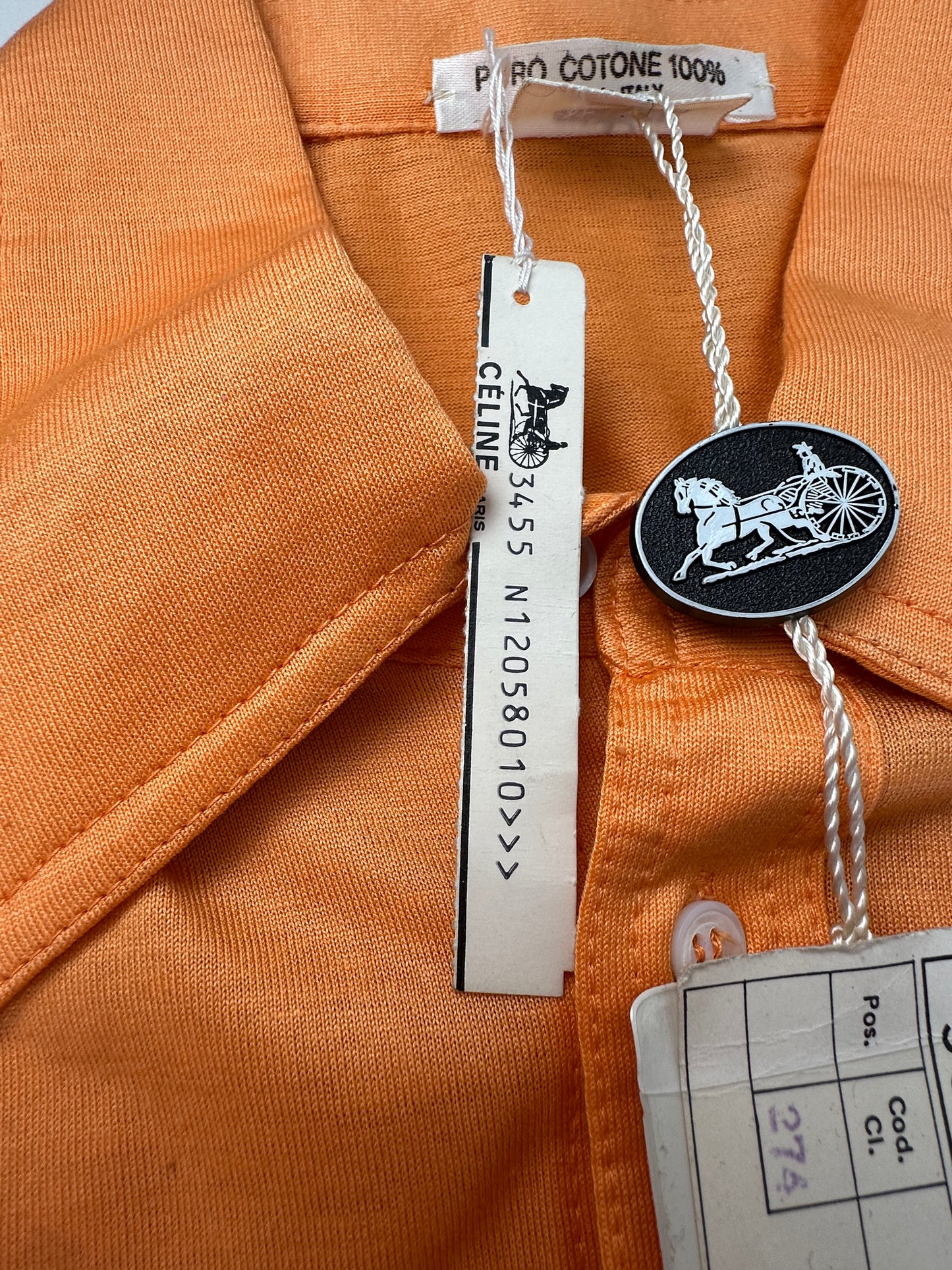 Vintage Celine Cotton Shirt Orange Silver Buttons M