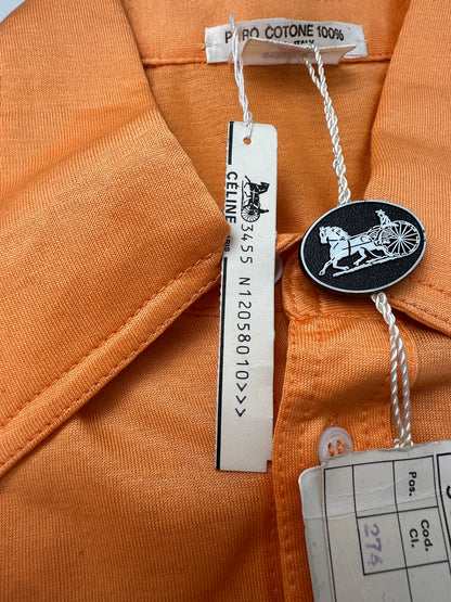 Vintage Celine Cotton Shirt Orange Silver Buttons M