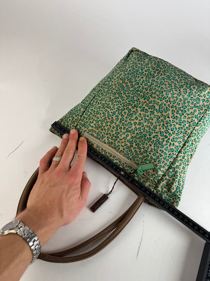 Vintage Bottega Veneta Reversible Canvas Polyester Shopper Brown / Leopard Green beige