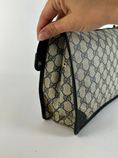 Vintage Gucci GG Plus Flap Clutch Bag c. Late 1970s Beige Navy