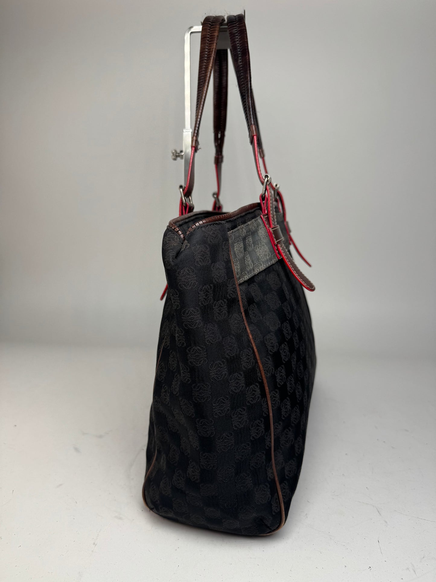 Vintage Loewe Monogram Tote Bag Black Brown