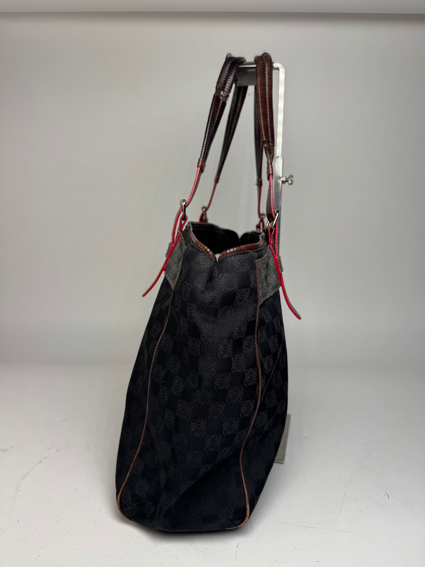 Vintage Loewe Monogram Tote Bag Black Brown