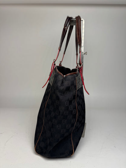 Vintage Loewe Monogram Tote Bag Black Brown