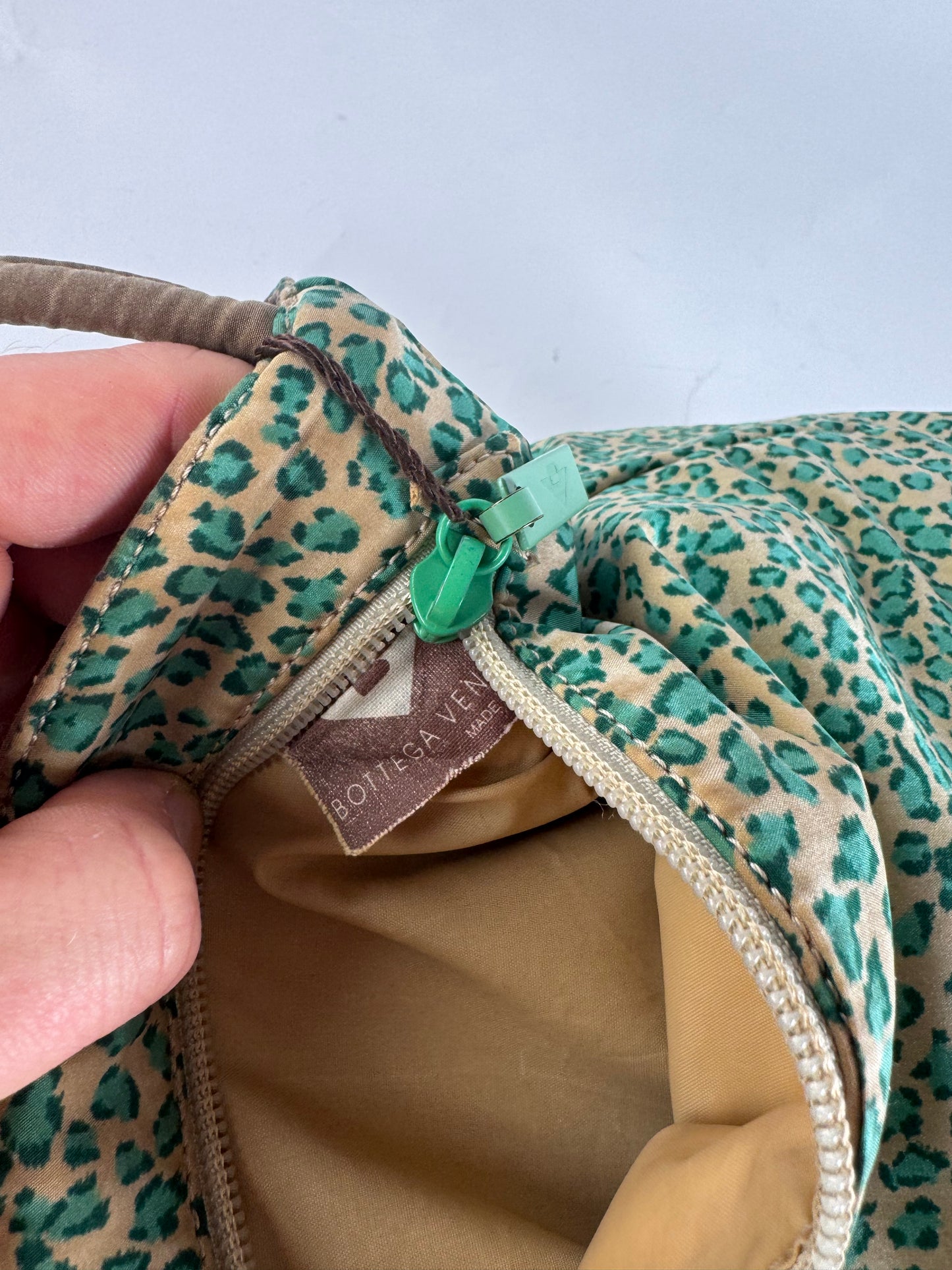 Vintage Bottega Veneta Reversible Canvas Polyester Shopper Brown / Leopard Green beige