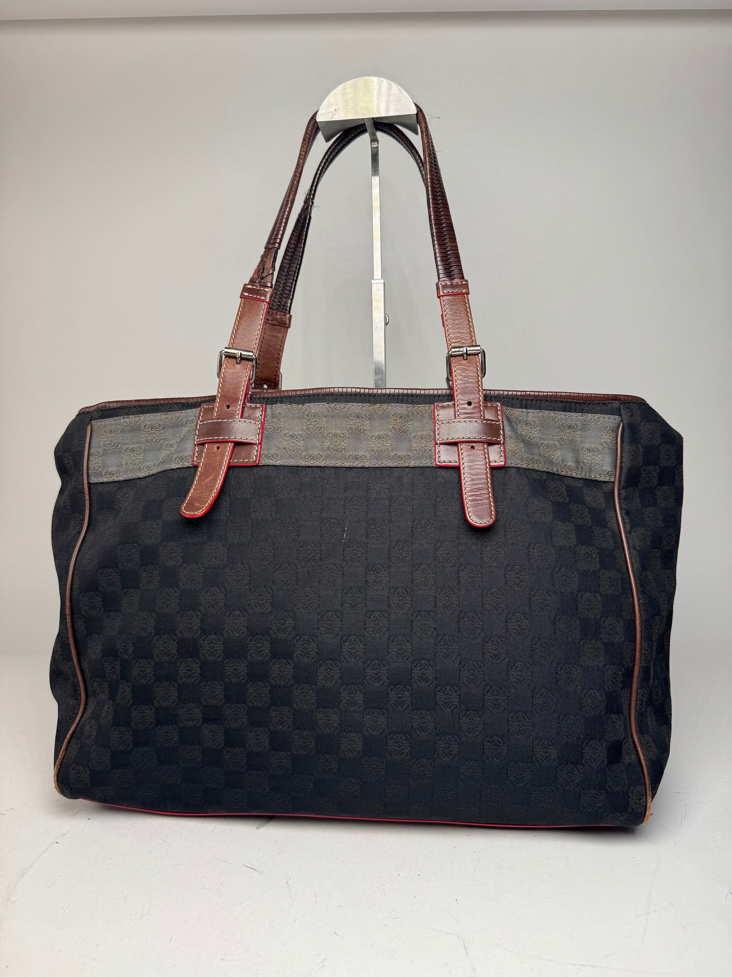 Vintage Loewe Monogram Tote Bag Black Brown