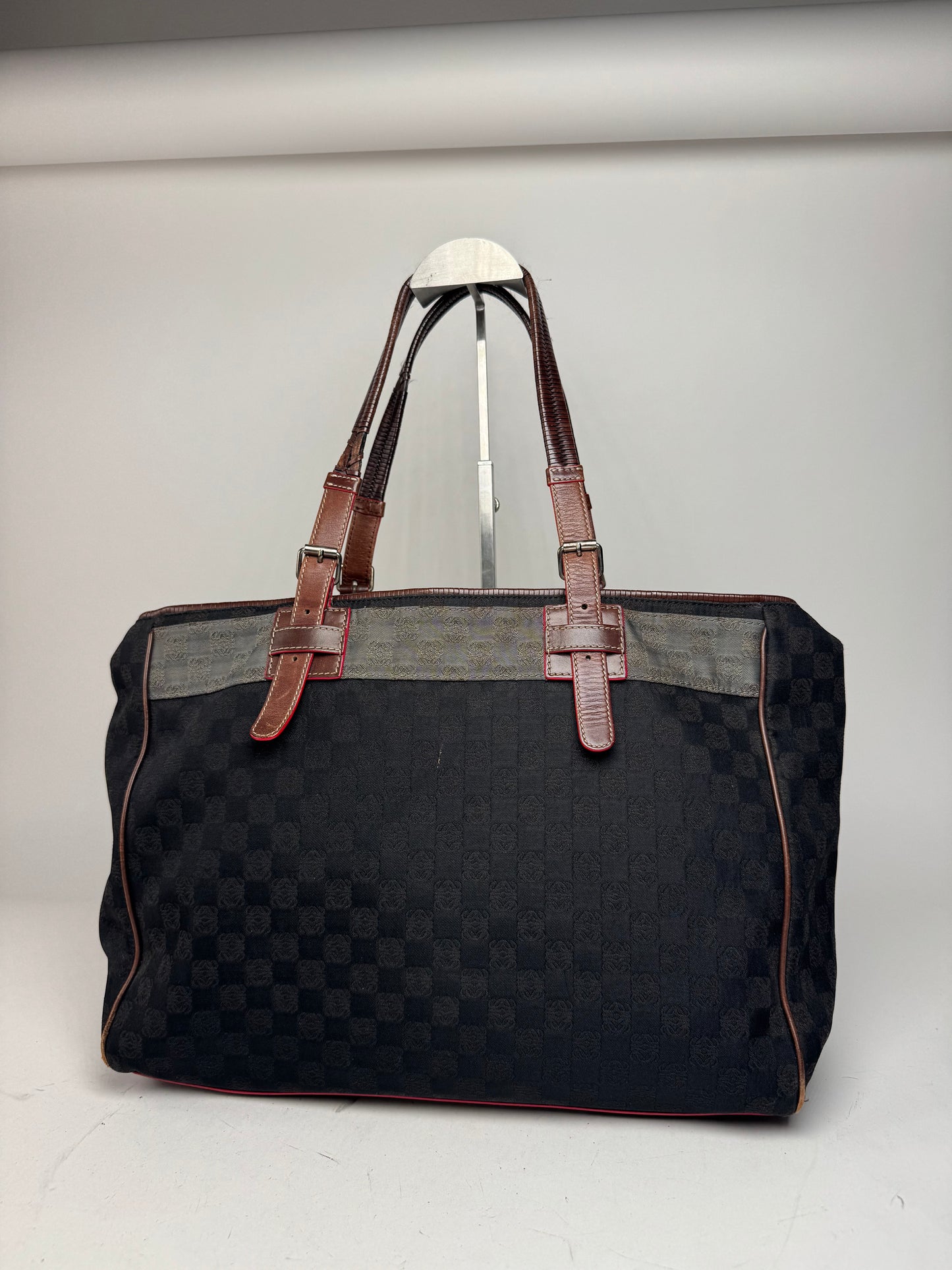 Vintage Loewe Monogram Tote Bag Black Brown