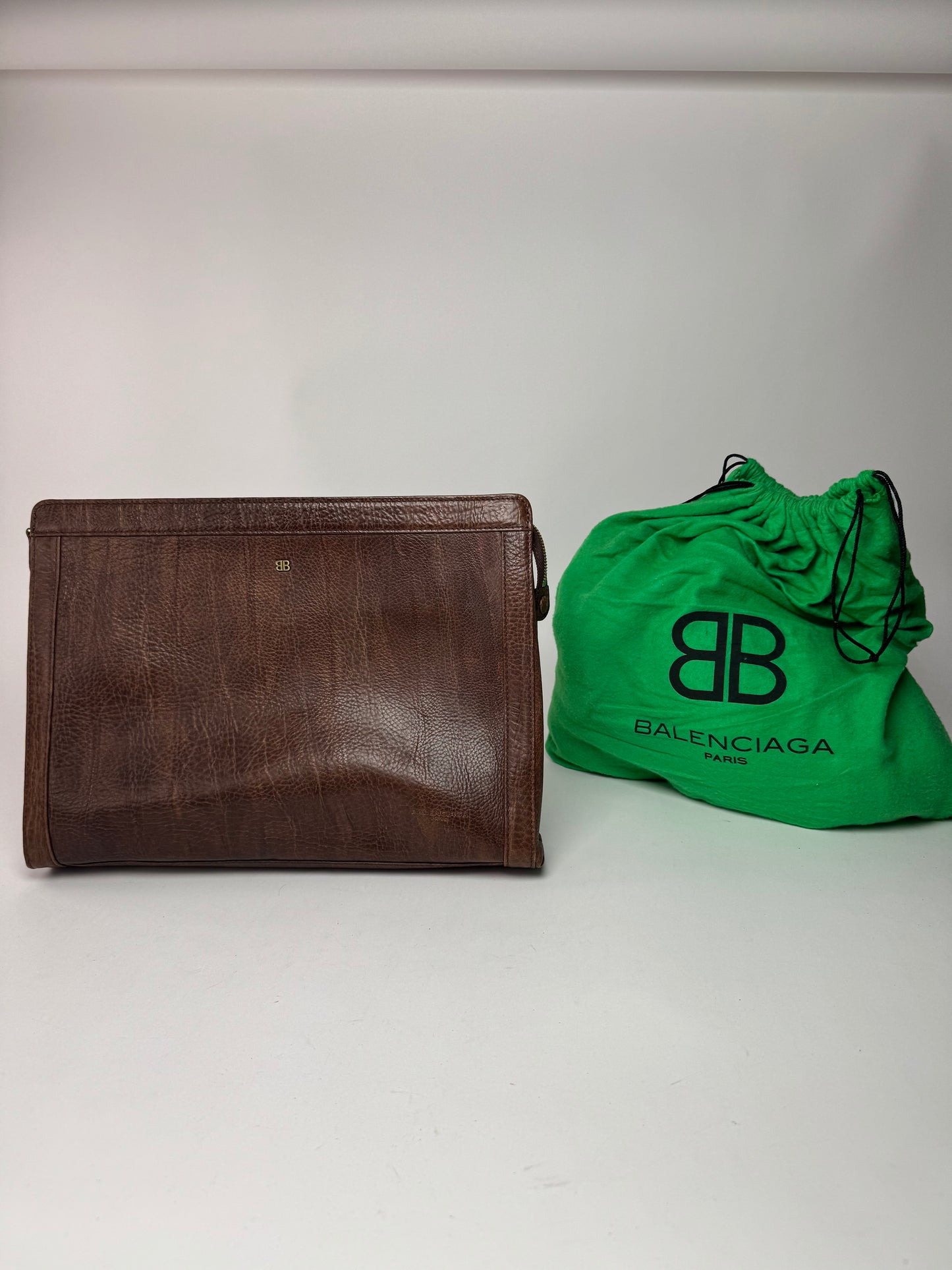 Pochette Balenciaga vintage en cuir marron