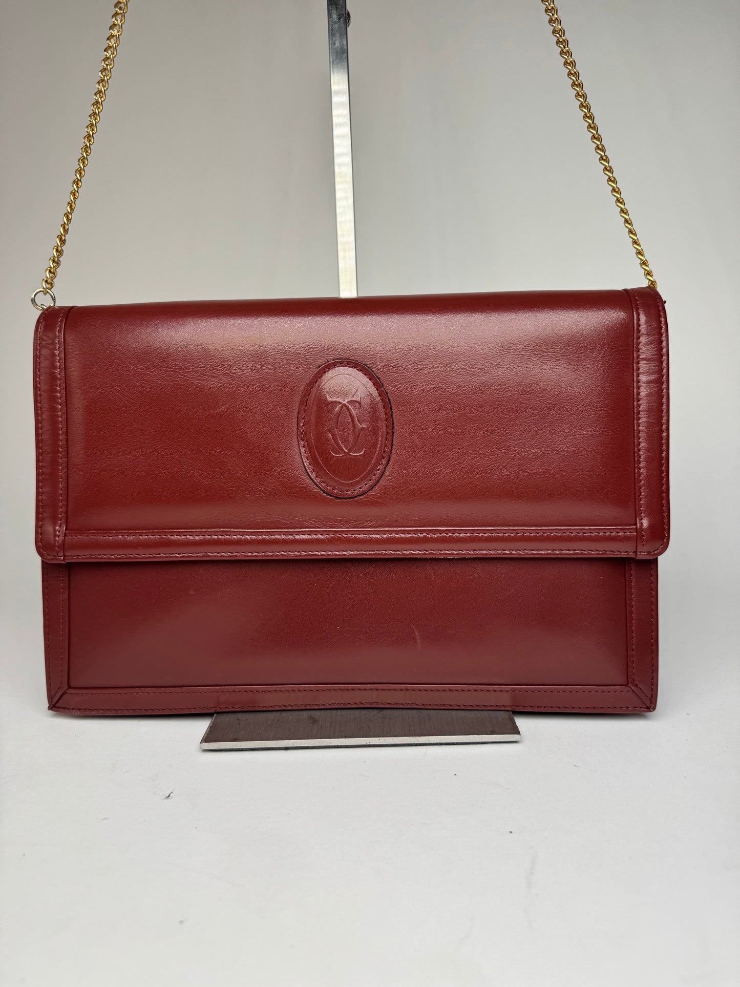Vintage Cartier Leather Shoulder Bag Burgundy