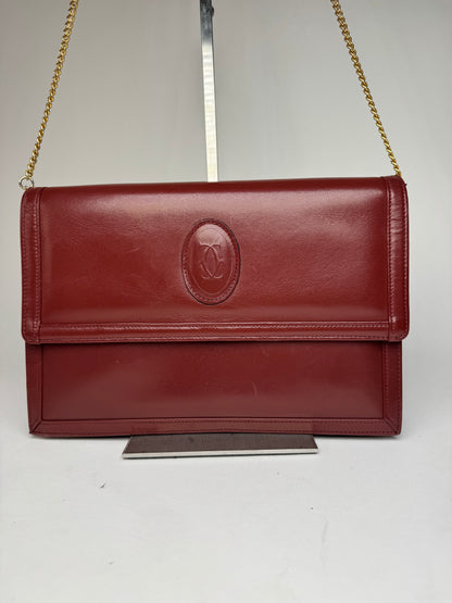 Vintage Cartier Leather Shoulder Bag Burgundy