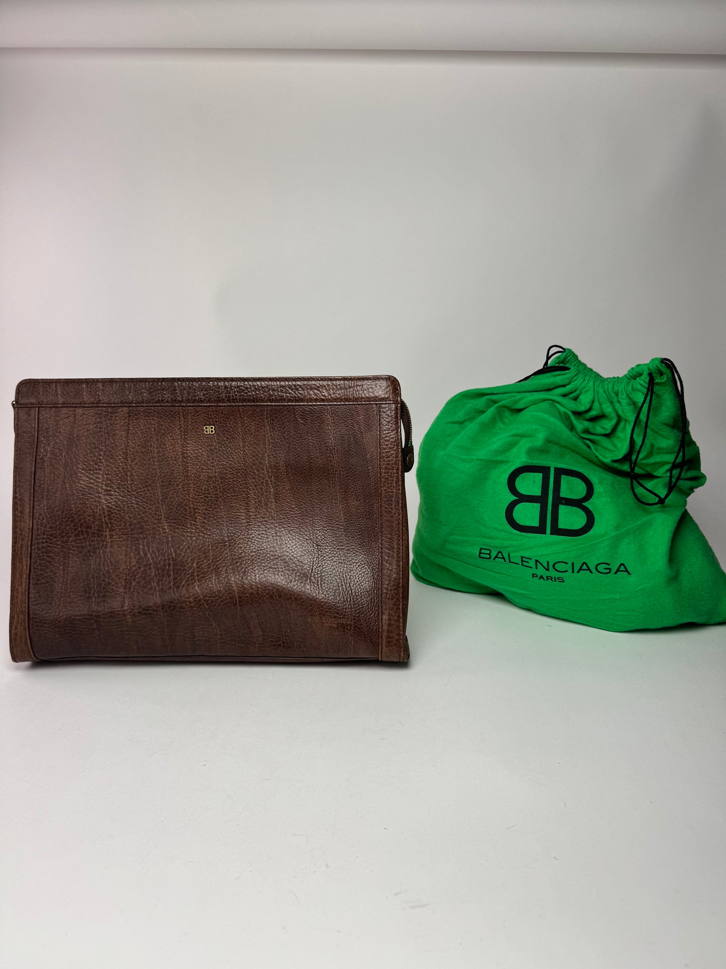 Pochette Balenciaga vintage en cuir marron