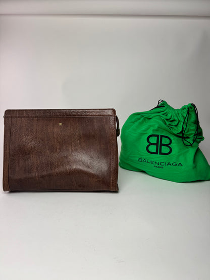 Pochette Balenciaga vintage en cuir marron