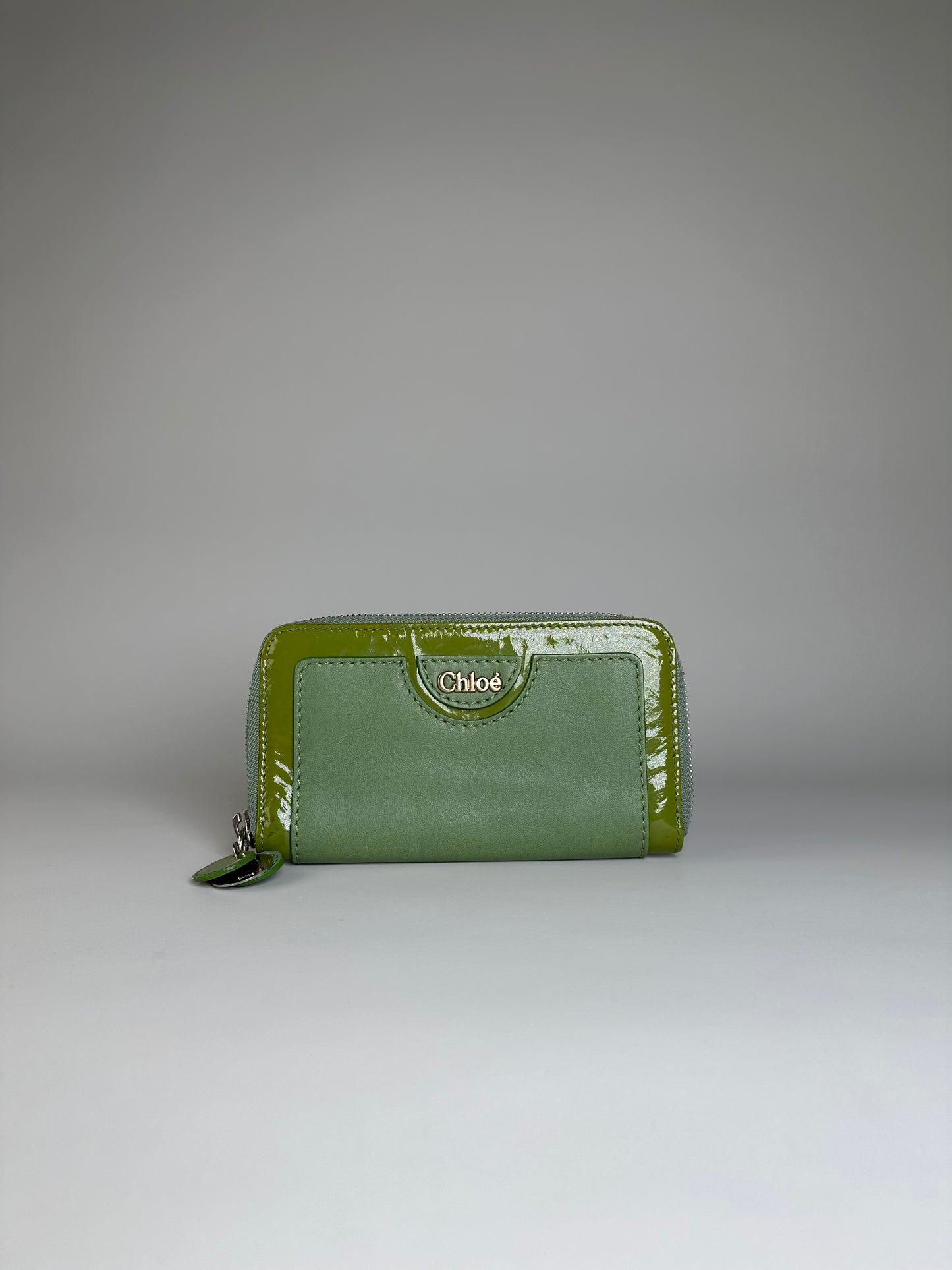 Vintage Chloe Patent Leather Wallet Green Silver