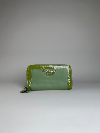 Vintage Chloe Patent Leather Wallet Green Silver
