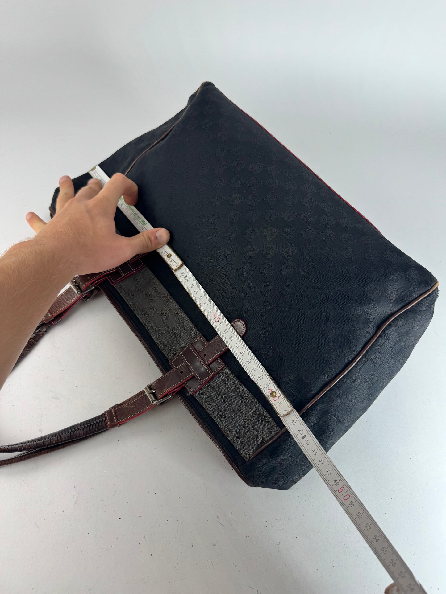 Vintage Loewe Monogram Tote Bag Black Brown