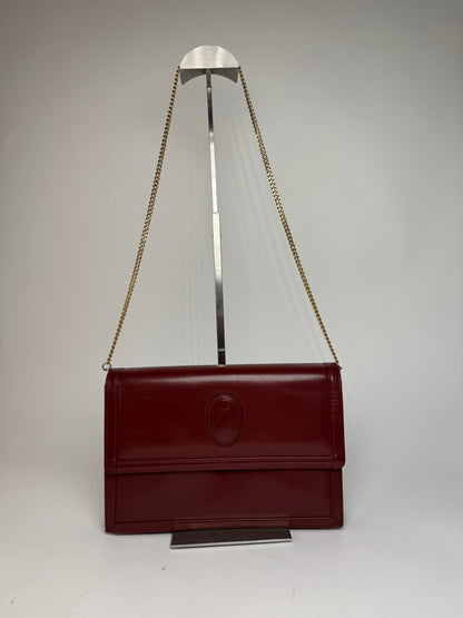 Vintage Cartier Leather Shoulder Bag Burgundy