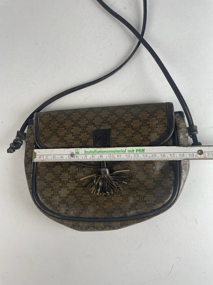 Vintage Celine Triomphe Crossbody leather Bag brown Green