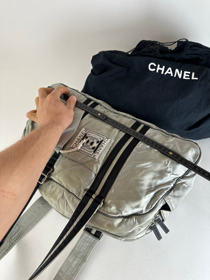 Vintage Chanel Polyester Duffel Bag Silver Black