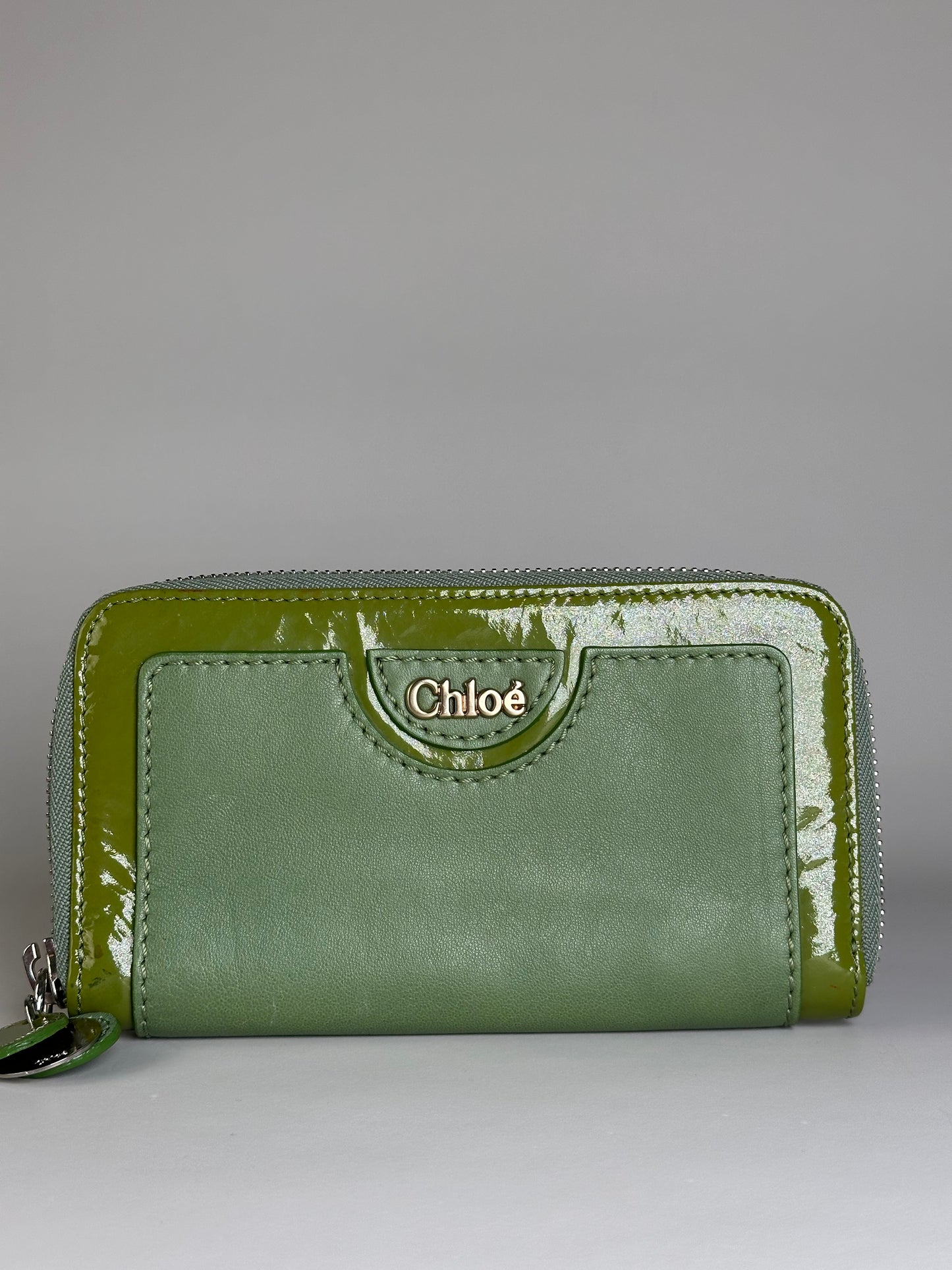 Vintage Chloe Patent Leather Wallet Green Silver