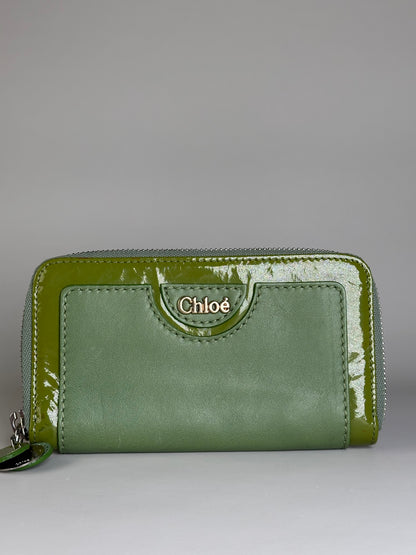 Vintage Chloe Patent Leather Wallet Green Silver