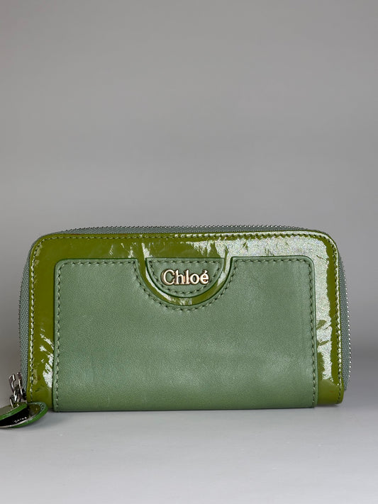 Vintage Chloe Patent Leather Wallet Green Silver
