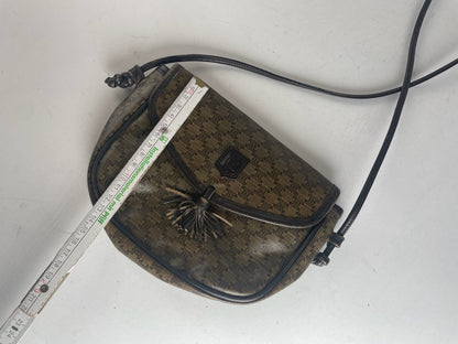 Vintage Celine Triomphe Crossbody leather Bag brown Green